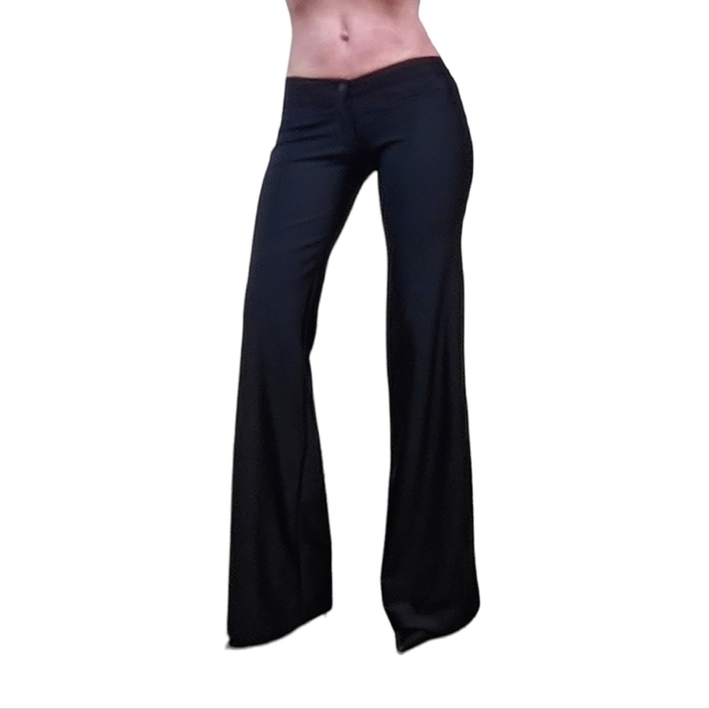 Authentic Frankie B. Low Rise Flared Black Slacks with 1 Inch Pin Stripes Size 2